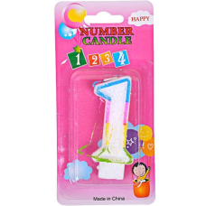 Свічка цифра “1“ у торт з блискітками 10-110 KNZ