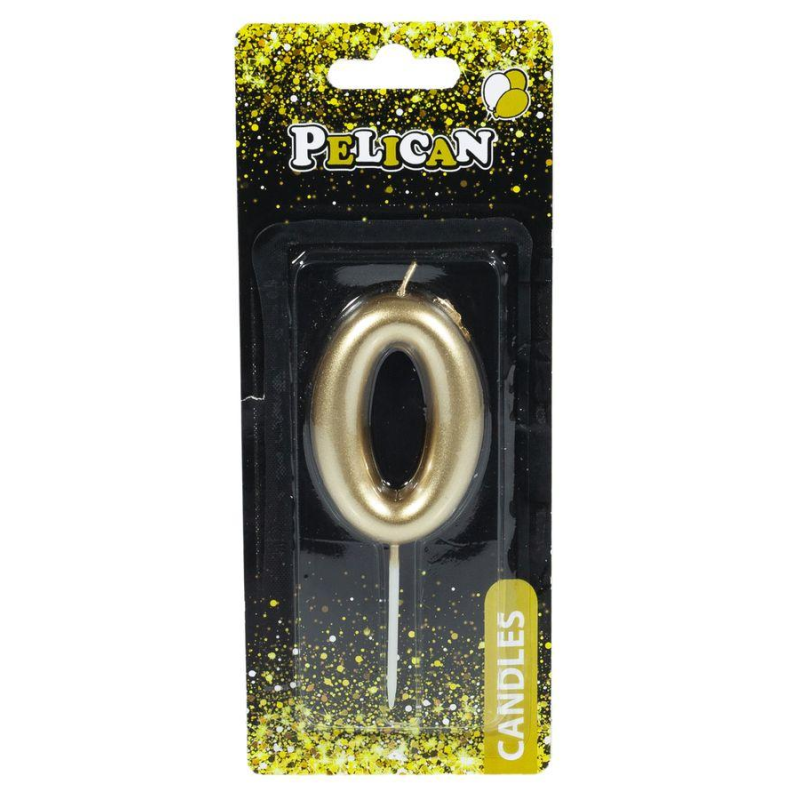 Свічка для торта Pelican “0“ ЗОЛОТО 6 см 866010 KNZ
