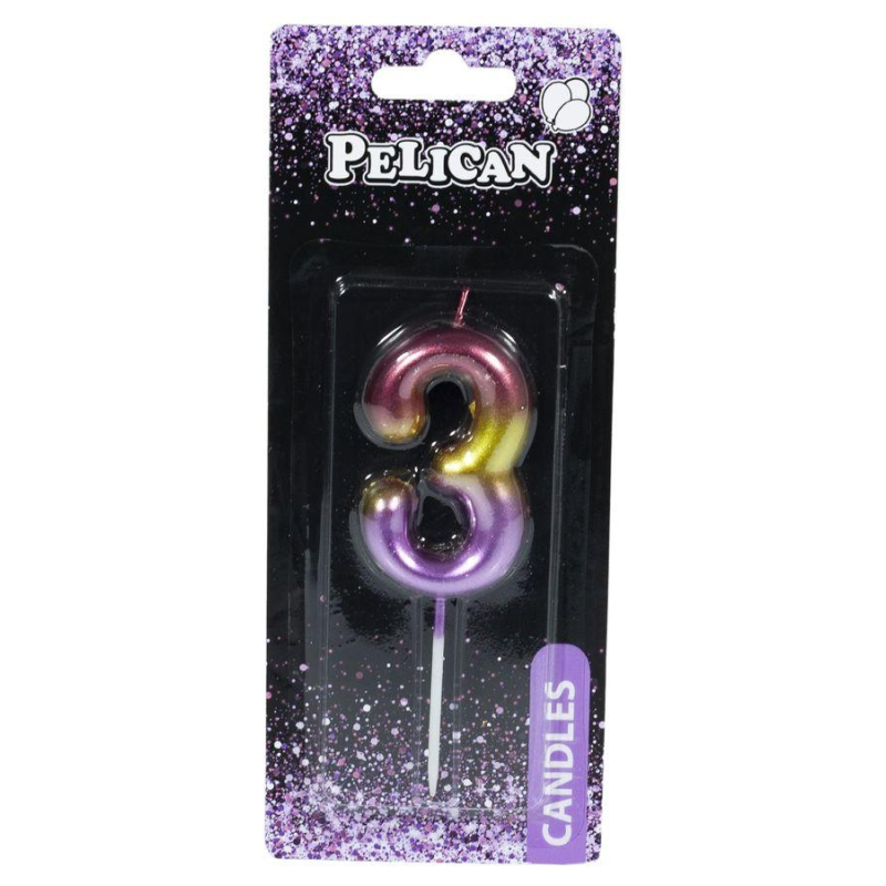 Свічка для торта Pelican “3“ РАДУЖНА 6 см 866063 KNZ
