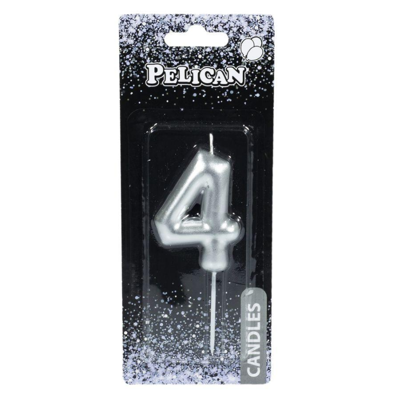 Свічка для торта Pelican “4“ СРІБЛО 6 см 866024 KNZ