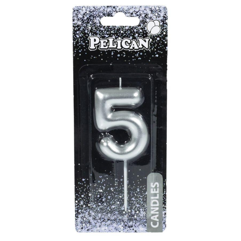 Свічка для торта Pelican “5“ СРІБЛО 6 см 866025 KNZ