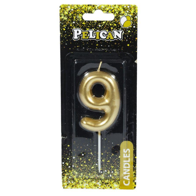 Свічка для торта Pelican “9“ ЗОЛОТО 6 см 866019 KNZ