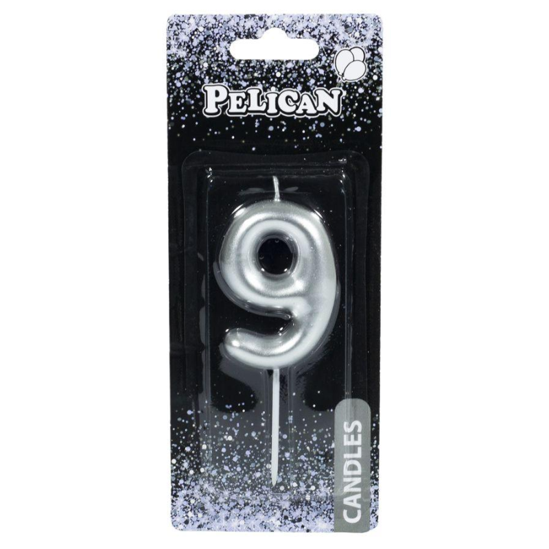 Свічка для торта Pelican “9“ СРІБРО 6 см 866029 KNZ
