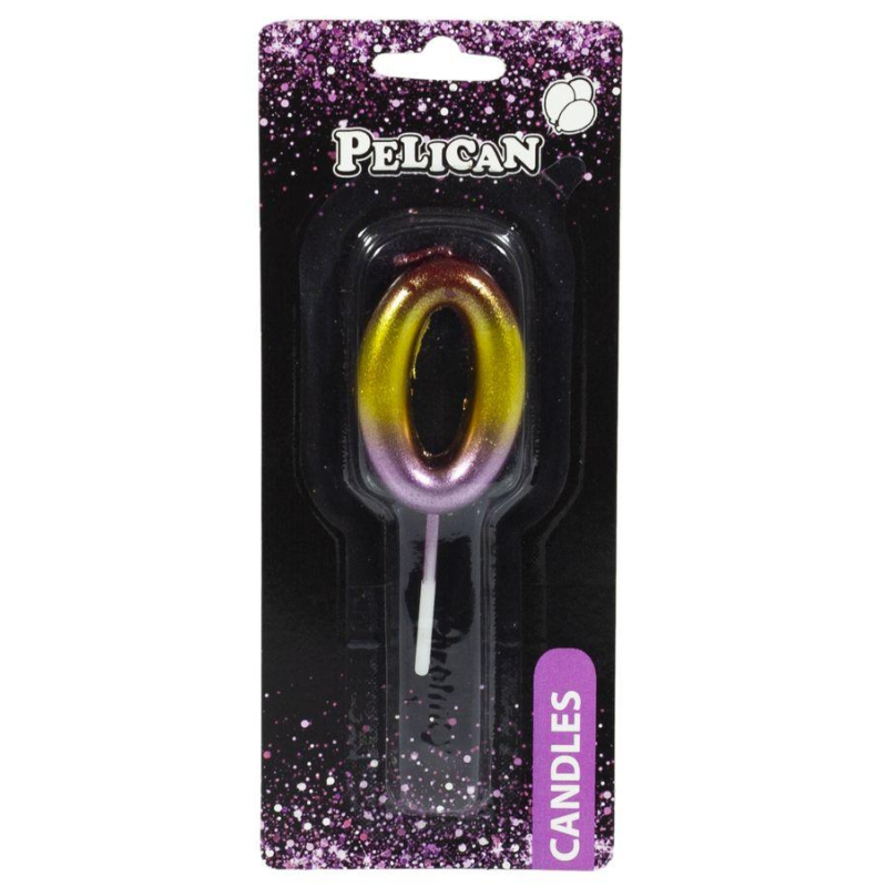 Свічка для торта Pelican, “0“ РАДУЖНА 4,5см 864560 KNZ