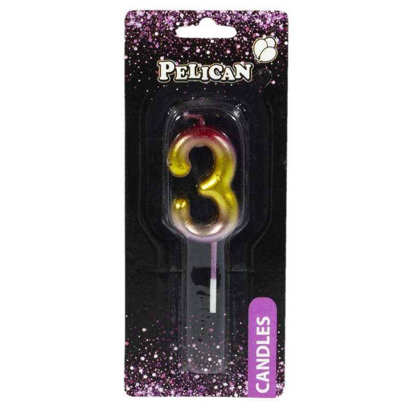 Свічка для торта Pelican, “3“ РАДУЖНА 4,5см 864563 KNZ
