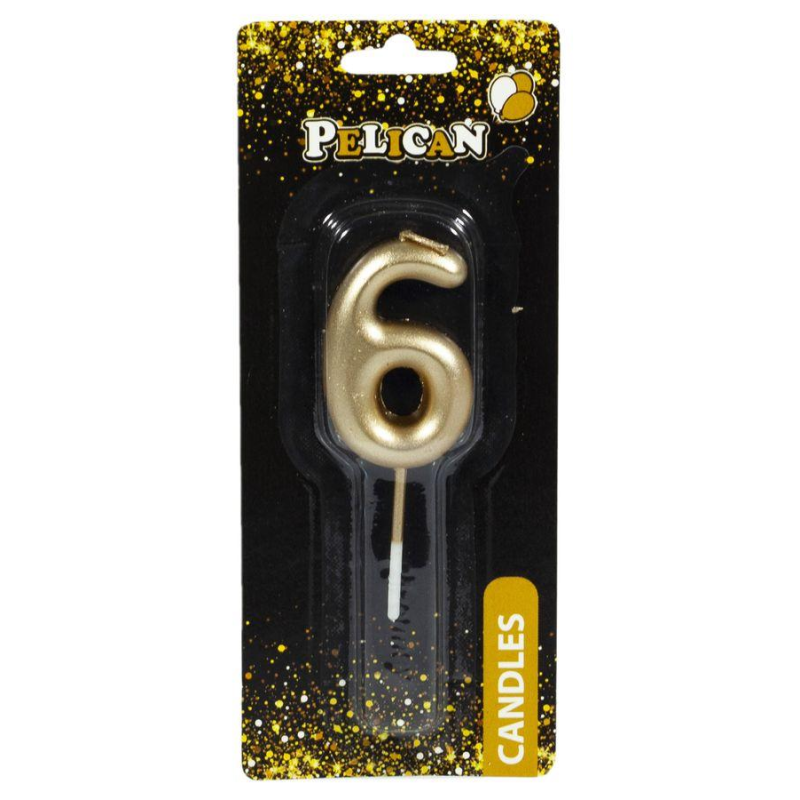 Свічка для торта Pelican, “6“ золото 4,5см 864516 KNZ