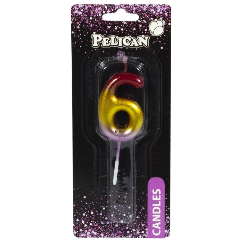 Свічка для торта Pelican, “6“ РАДУЖНА 4,5см 864566 KNZ