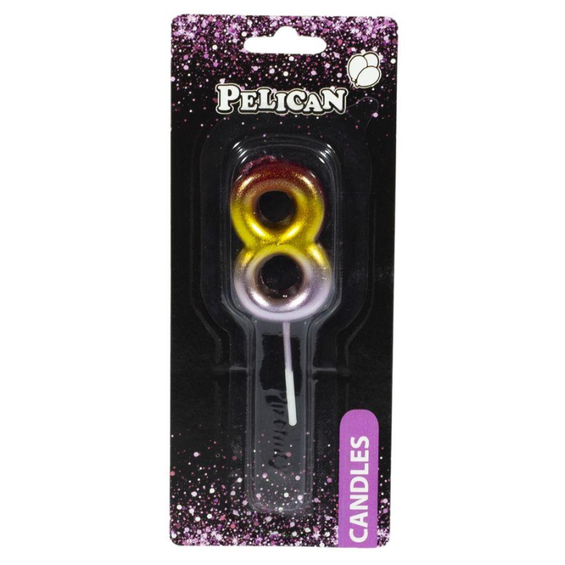 Свічка для торта Pelican, “8“ РАДУЖНА 4,5см 864568 KNZ