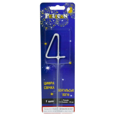 Свічка цифра бенгальська Pelican, “4“ СРІБЛО 860024 KNZ