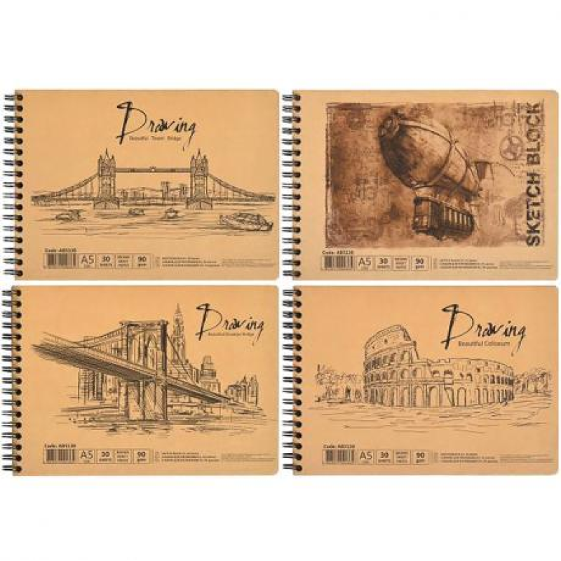 Альбом для малювання А5 “KRAFT“ 30 аркушів, 90г/м², спіраль скетчбук AB5130 KNZ Альбом для малювання А5 “KRAFT“ 30 аркушів, 90г/м², спіраль скетчбук AB5130 KNZ