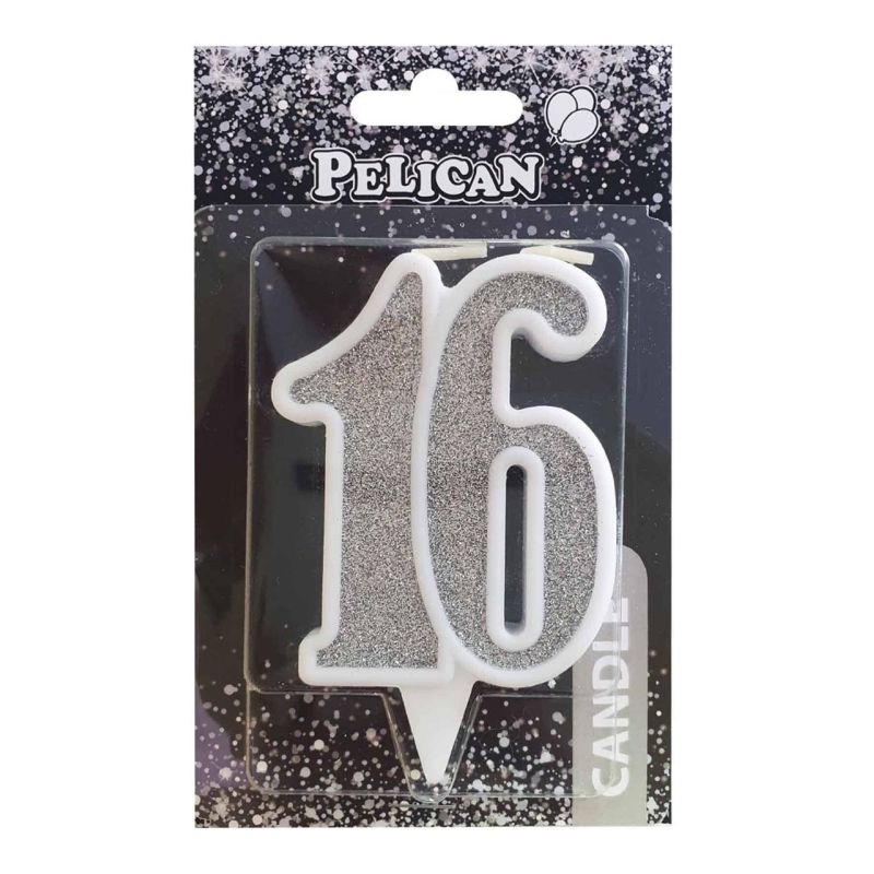 Свічка ювілейна “16“ СРІБЛО 7 см, TM Pelican 867216 KNZ