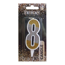 Свічка для торта цифра “8“ срібна ЗОЛОТА 7 см, TM Pelican 867038 KNZ
