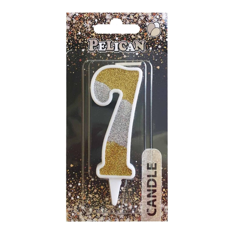 Свічка для торта цифра “7“ срібна ЗОЛОТА 7 см, TM Pelican 867037 KNZ