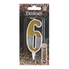 Свічка для торта цифра “6“ срібна ЗОЛОТА 7 см, TM Pelican 867036 KNZ