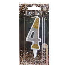 Свічка для торта цифра “4“ срібна ЗОЛОТА 7 см, TM Pelican 867034 KNZ