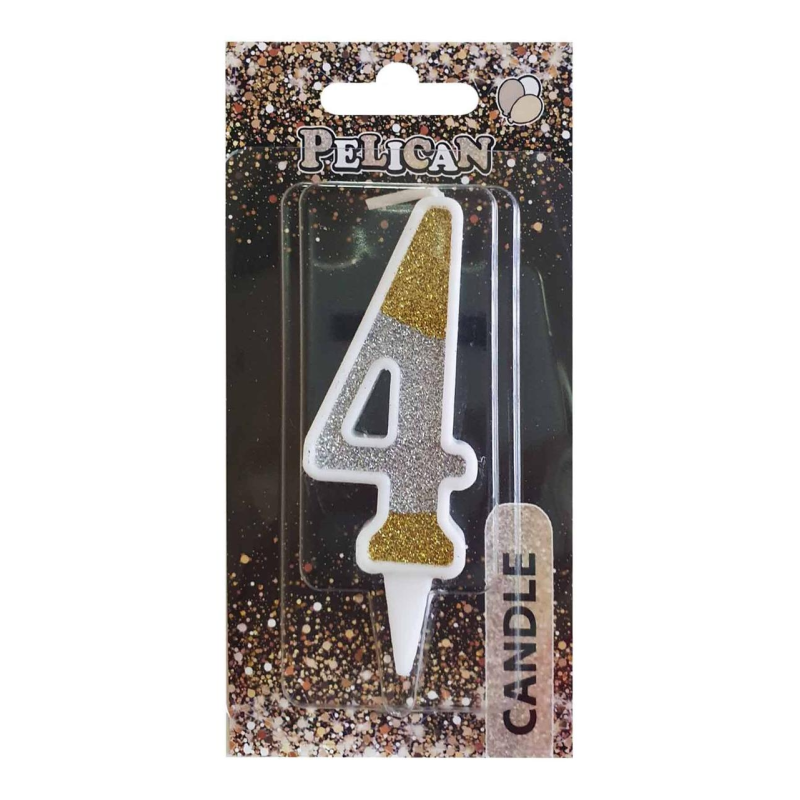 Свічка для торта цифра “4“ срібна ЗОЛОТА 7 см, TM Pelican 867034 KNZ