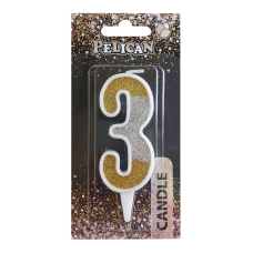Свічка для торта цифра “3“ срібна ЗОЛОТА 7 см, TM Pelican 867033 KNZ