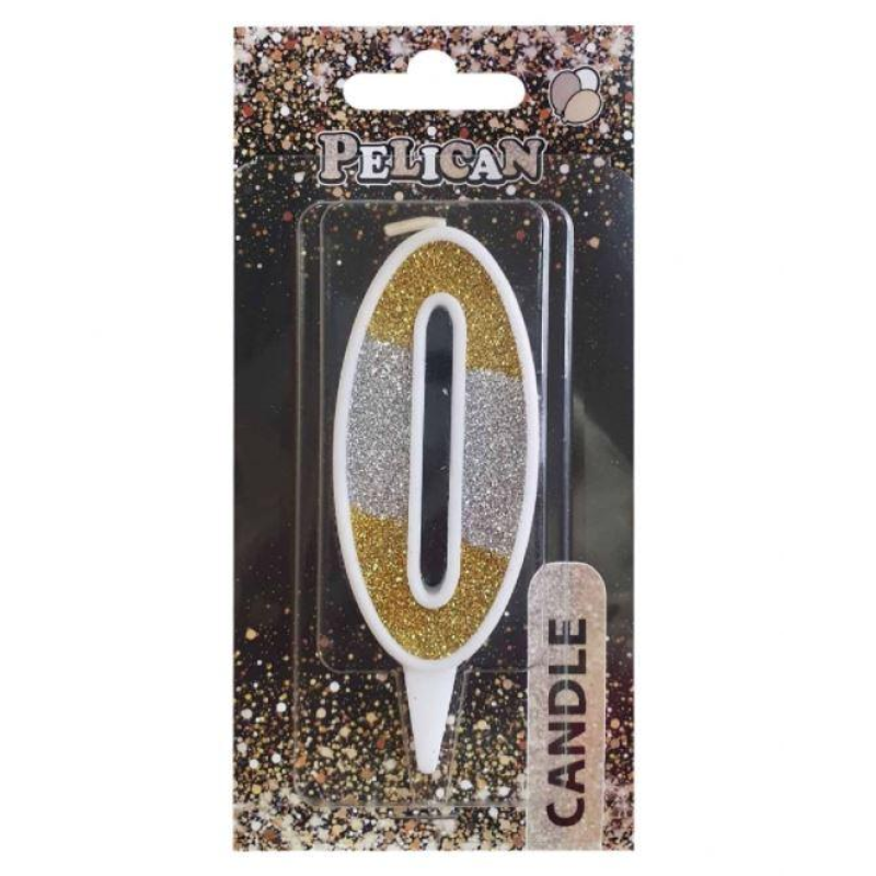 Свічка для торта цифра “0“ срібна ЗОЛОТА 7 см, TM Pelican 867030 KNZ