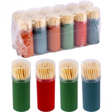 Зубочистки бамбукові двосторонні в пластиковому диспенсері “класичні“ 62мм, 60шт 6,5*2,5см KNZ