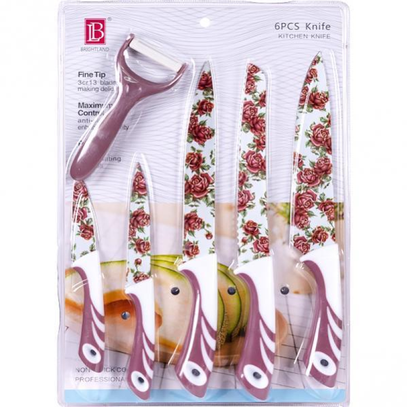 Набір кольорових ножів на блістері, 6 предметів “Рожевий“ 27*40см KNZ