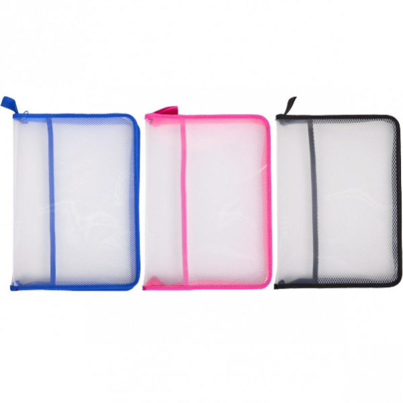 Папка А4 на змійці 305-З сіточкою прозора 3 кольори KNZ