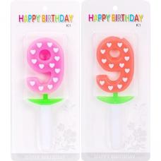 Свічка-цифра в торт “9“ неон із серцем 10-128 KNZ