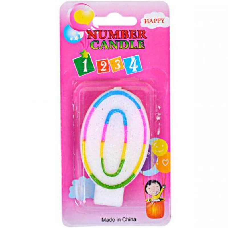 Свечка-цифра цветная с блёсками “0“ 10-109 KNZ