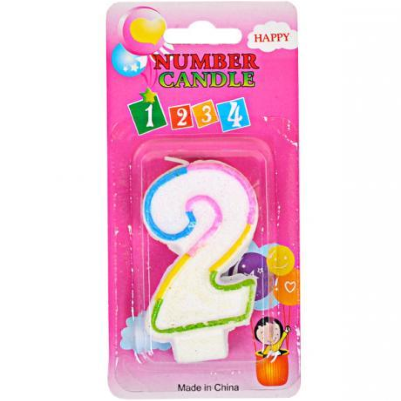 Свечка-цифра цветная с блёсками “2“ 10-111 KNZ Свечка-цифра цветная с блёсками “2“ 10-111 KNZ