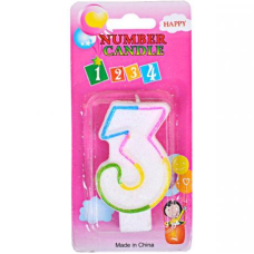 Свечка-цифра цветная с блёсками “3“ 10-112 KNZ
