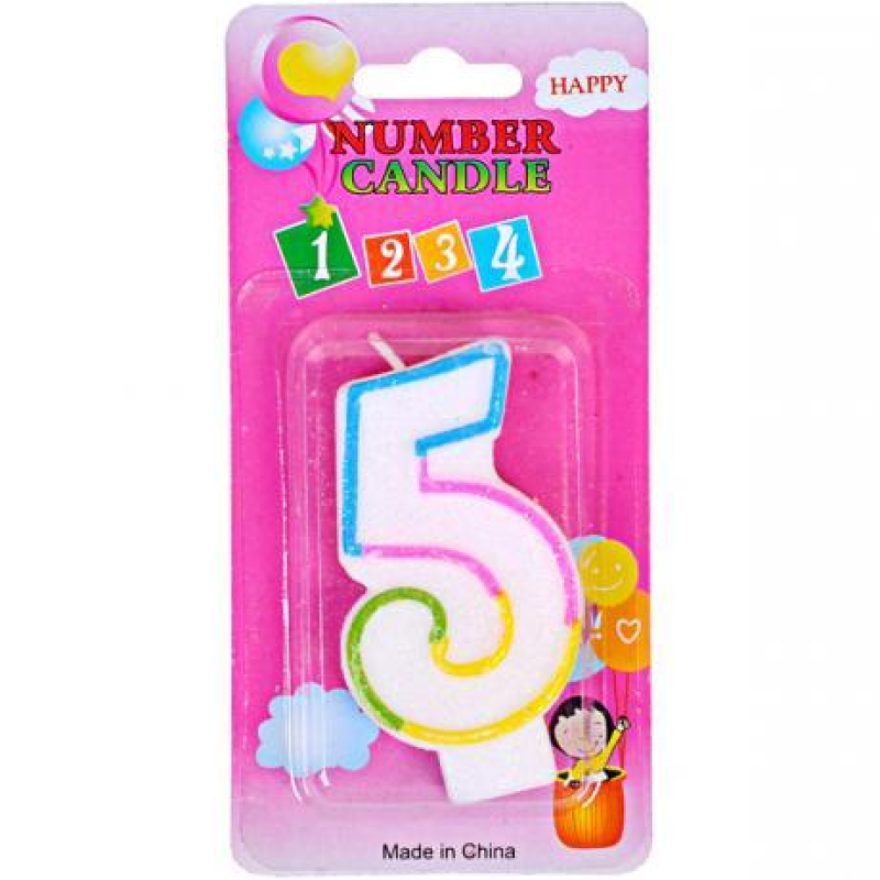 Свічка-цифра в торт “5“ з блискітками K10-114 NZ KNZ