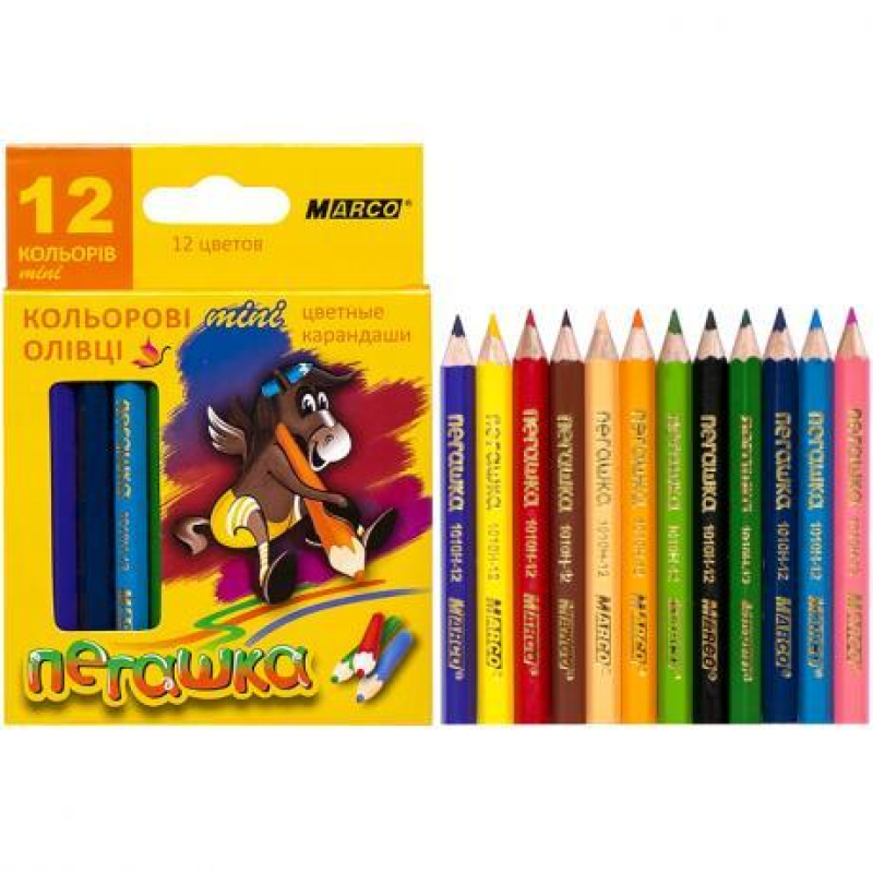 Олівці кольорові короткі 12 кольорів “MARCO“ Пегашка 1010H-12CB KNZ