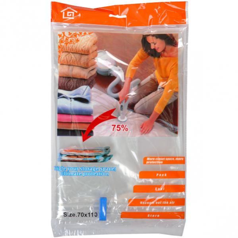 Багаторазовий вакуумний пакет мішок для зберігання ковдр речей одягу білизни 70х110 см KNZ