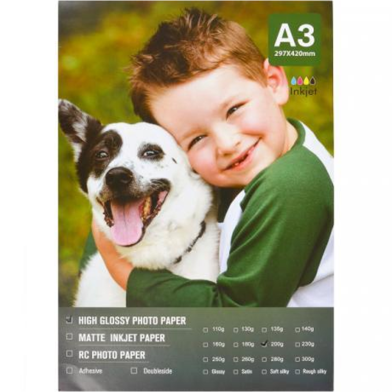 Фотопапір А3, 200г/м2, 20 аркушів, глянсовий KNZ