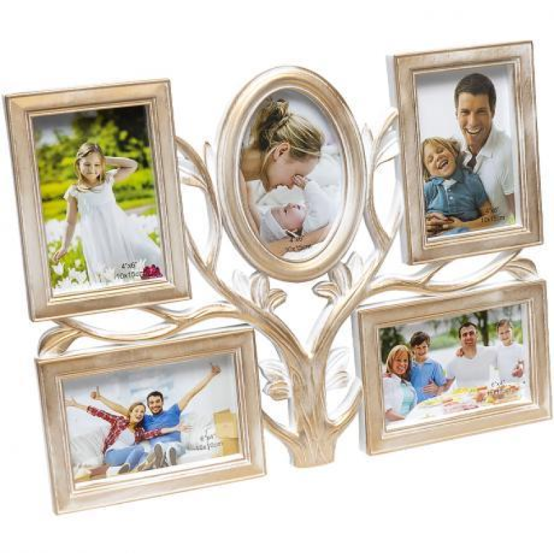 Фоторамка-колаж біла з позолотою на 5 фотографій JK-25, 44х33см KNZ Фоторамка-колаж біла з позолотою на 5 фотографій JK-25, 44х33см KNZ