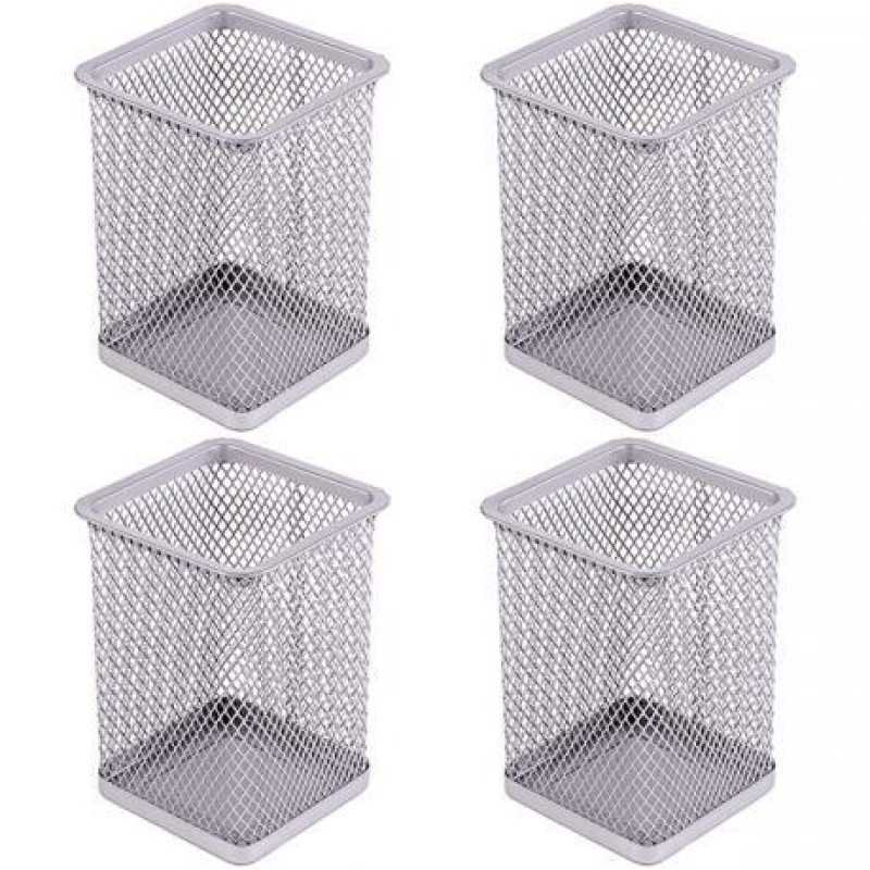 Склянка для ручок метал “Квадратний“ 804 срібло 8,5х8,5х10,0 см KNZ