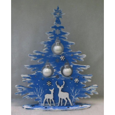 Новорічна декорація “Ялинка“ синя з оленями 23см KNZ