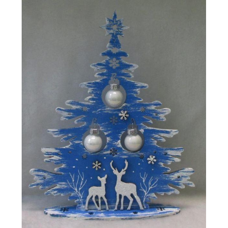 Новорічна декорація “Ялинка“ синя з оленями 23см KNZ