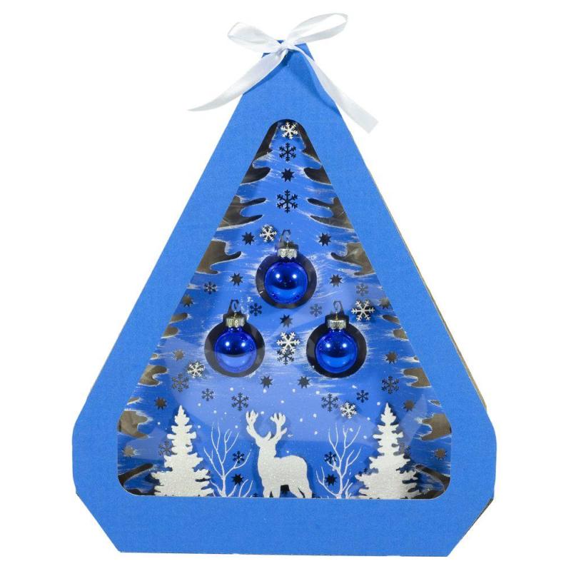 Новорічна декорація “Ялинка“ синя з оленями 32,5см KNZ