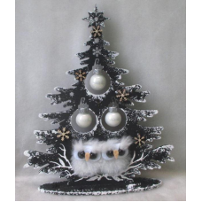 Новорічна декорація “Ялинка“ чорна з совами 23см KNZ