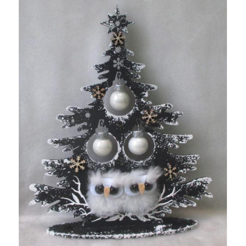 Новорічна декорація “Ялинка“ чорна з совами 23см KNZ