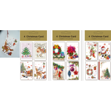 Листівка різдвяні 3D, 210гр, 5,5х8см - 4шт в уп, Unison, 937 KNZ