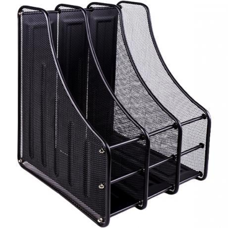 Лоток для паперу вертикальний на 3 секції металевий сітка канцелярський настільний чорний 307-C KNZ