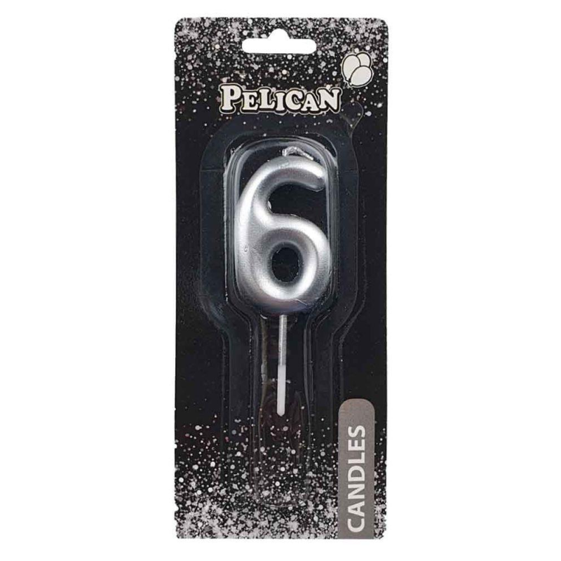 Свічка для торта Pelican “6“ Срібло 5 см 865026 KNZ