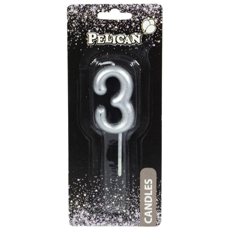 Свічка для торта Pelican, “3“ срібло 4,5см 864523 KNZ