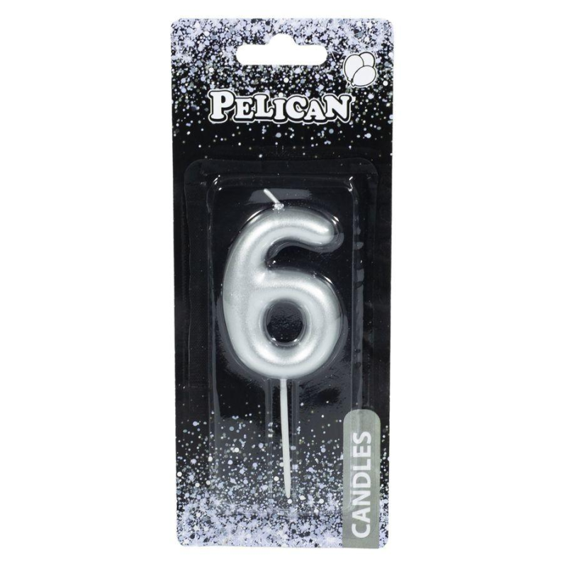 Свічка для торта Pelican “6“ СРІБЛО 6 см 866026 KNZ