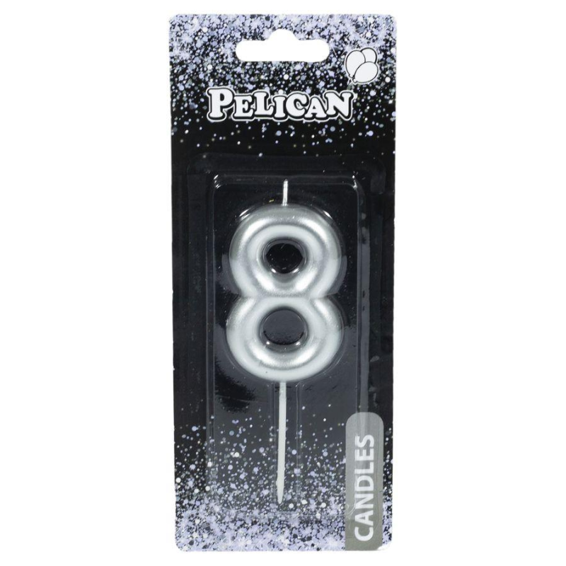 Свічка для торта Pelican “8“ СРІБЛО 6 см 866028 KNZ