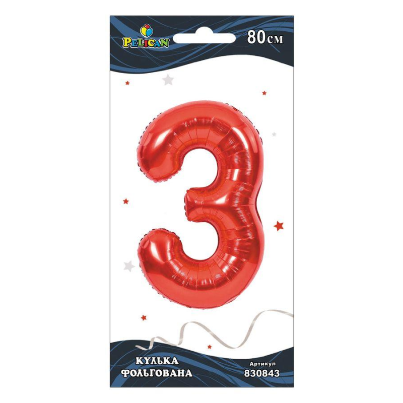 Цифра фольгована Pelican, “3“ ЧЕРВОНА 80см 830843 KNZ