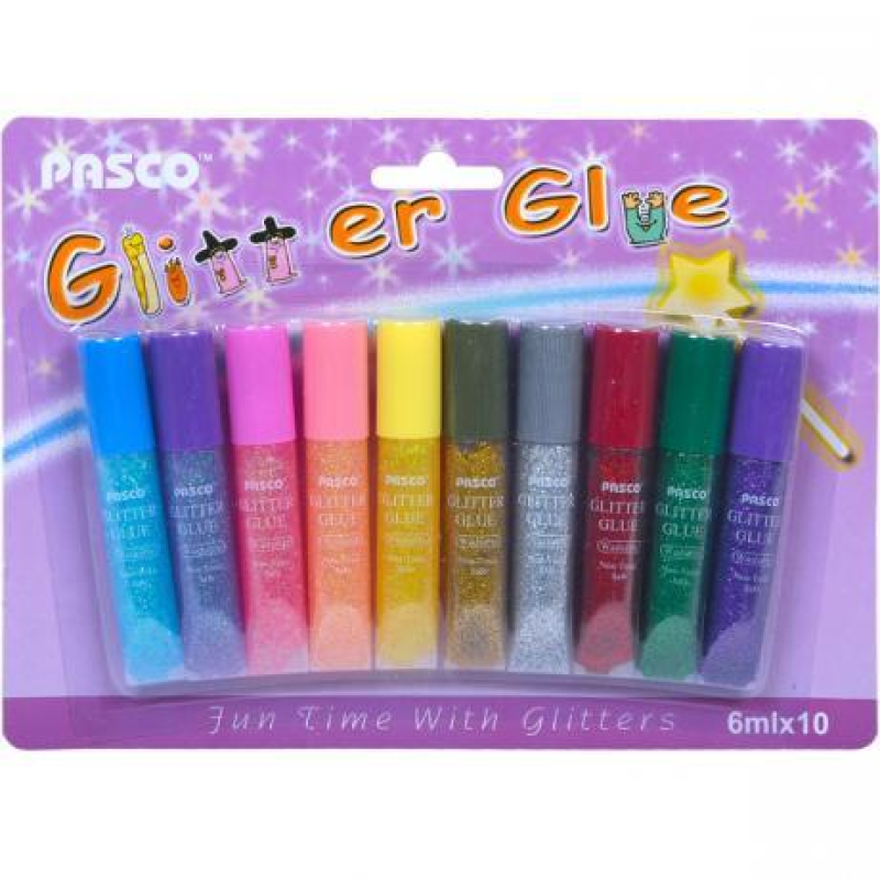 Клей силіконовий з блискітками на картоні “Pasco“ (10 кольорів, 6 мл ) KNZ Клей силіконовий з блискітками на картоні “Pasco“ (10 кольорів, 6 мл ) KNZ