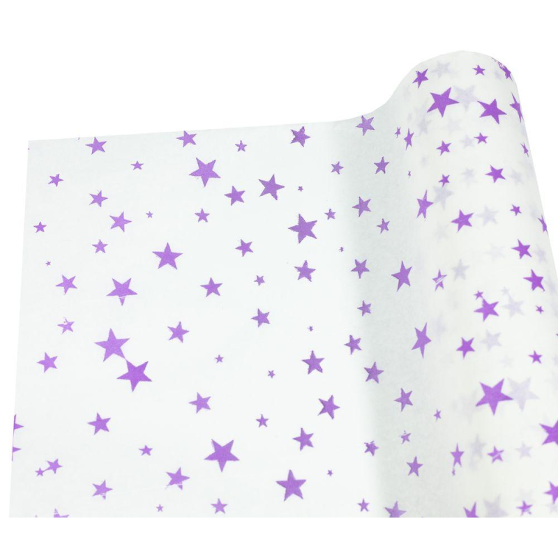 Папір тишею 30г, 50см х 14м білий з бузковими зірками, Unison, PQD5014-22 KNZ Папір тишею 30г, 50см х 14м білий з бузковими зірками, Unison, PQD5014-22 KNZ