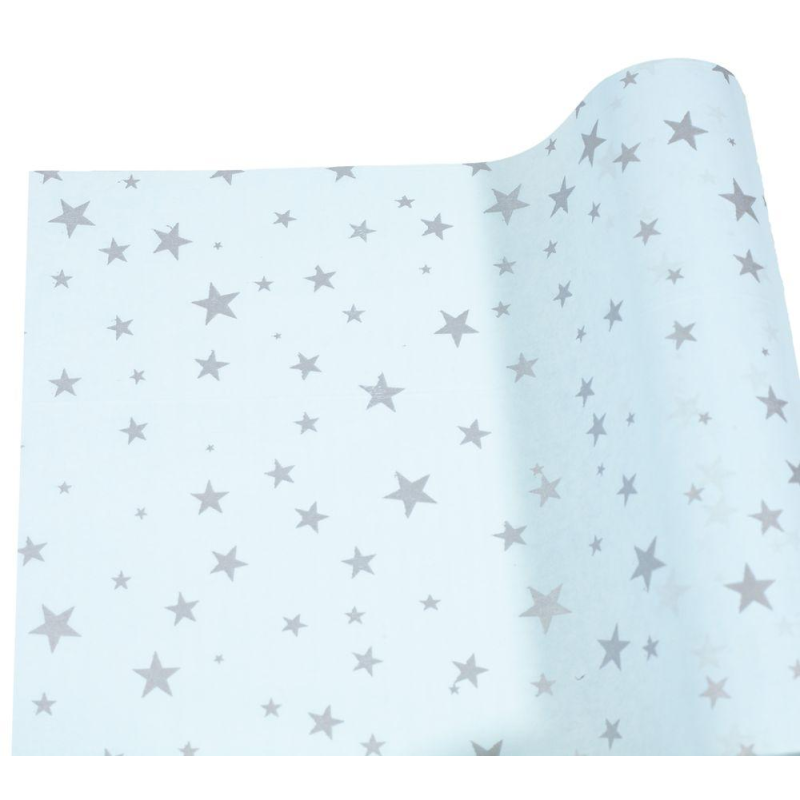 Папір тишею 30г, 50см х 14м блакитний зі срібними зірками, Unison, PQD5014-27 KNZ Папір тишею 30г, 50см х 14м блакитний зі срібними зірками, Unison, PQD5014-27 KNZ